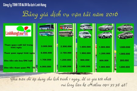 Bảng giá dịch vụ vận tải năm 2016